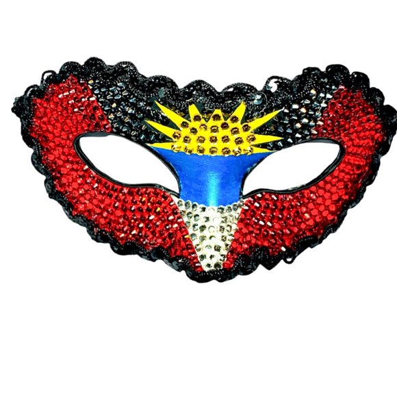 Antigua & Barbuda Masquerade Mask covered in crystal rhinestones - Picture 2 of 3